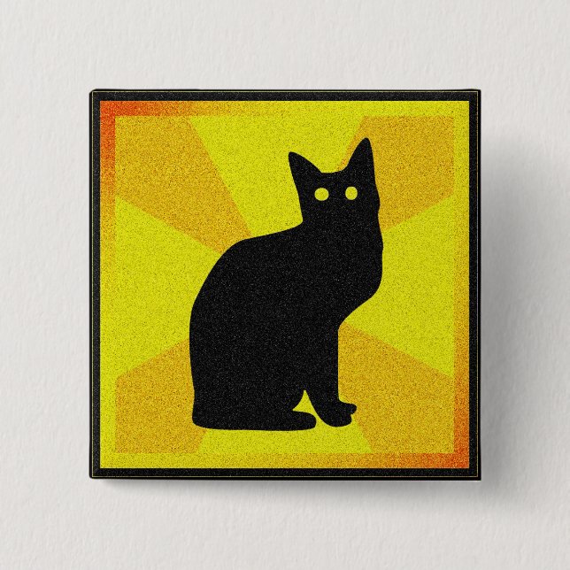 Chapa Cuadrada Gato negro con ojos brillantes - (Anverso)