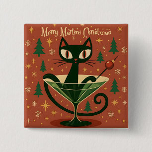 Chapa Cuadrada Gato Negro de Martini Navideño de Mitad de Siglo