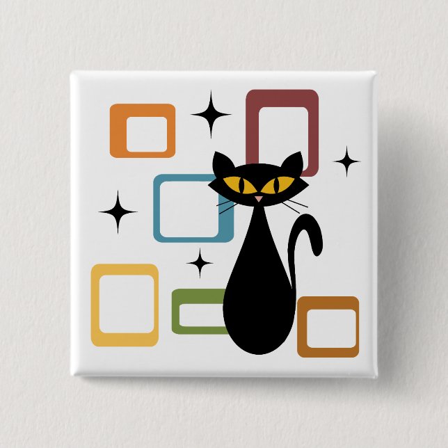 Chapa Cuadrada Gato negro de Mid Century (Anverso)