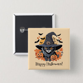 Chapa Cuadrada Gato negro en Halloween, Gorra brujo
