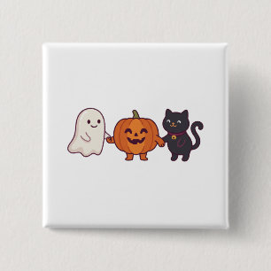 Chapa Cuadrada Gato Negro Fantasma Lindo y Jack O Lantern Hallowe