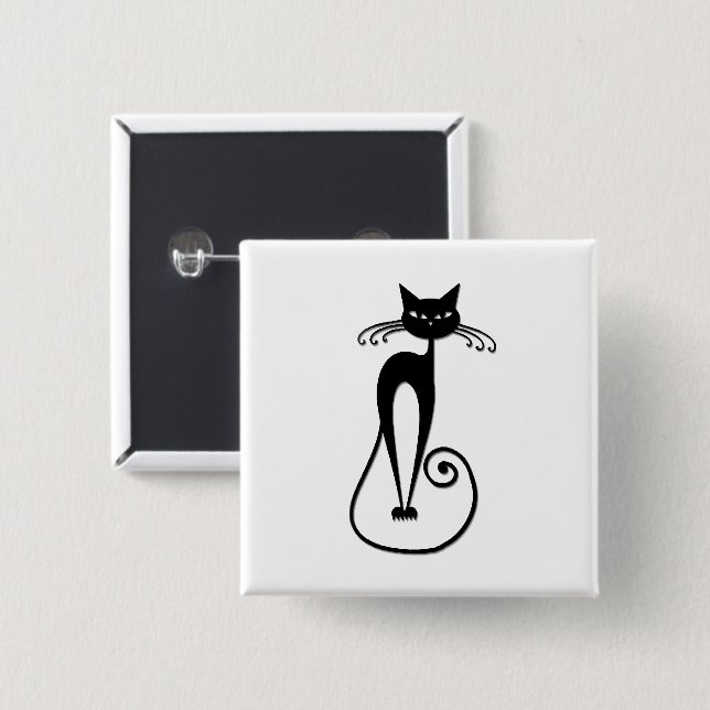 Chapa Cuadrada Gato negro flaco caprichoso (Anverso y reverso)