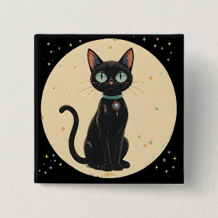 Chapa Cuadrada Gato negro futurista atómico Luna