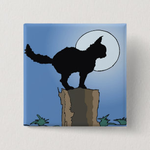 Chapa Cuadrada Gato Negro Luna Llena Halloween Luz de Luna