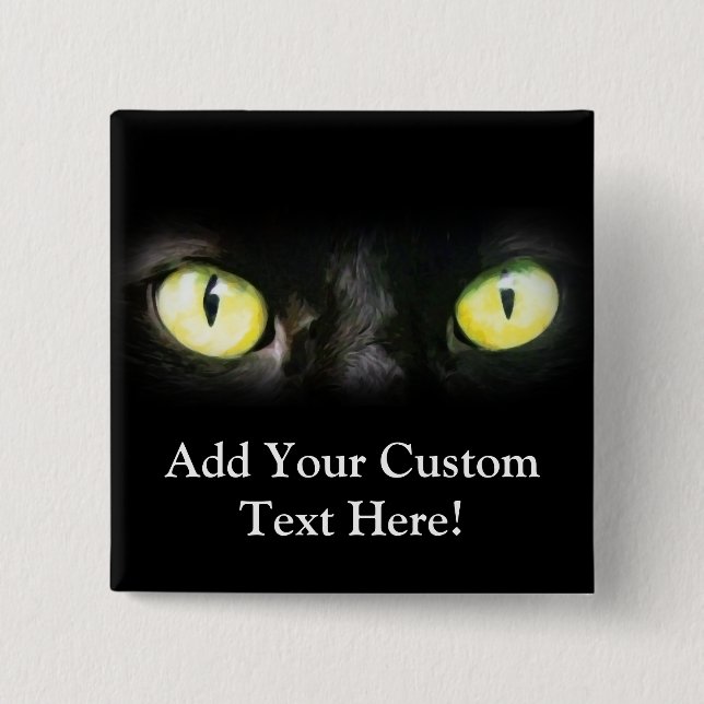 Chapa Cuadrada Gato negro, ojos verdes amarillos, elegantes y fan (Anverso)
