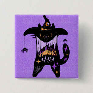 Chapa Cuadrada Gato Negro Retro Divertido Halloween