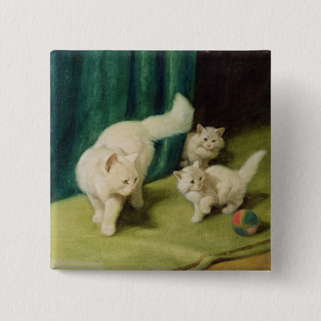 Chapa Cuadrada Gato persa blanco con dos gatitos (Anverso)