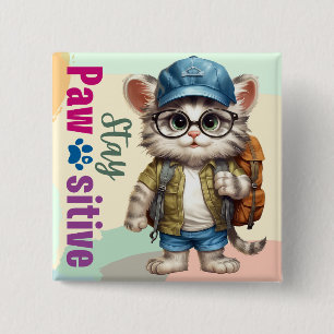 Chapa Cuadrada Gato Positivo con Mochila Puesta