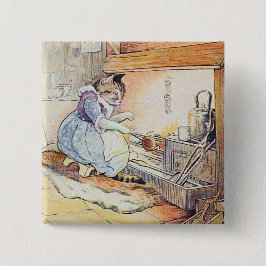 Chapa Cuadrada Gato Pussy sentado junto al fuego