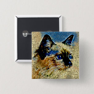 Chapa Cuadrada Gato Siamés de Ojos Azules Mosaico