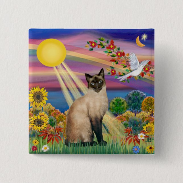 Chapa Cuadrada Gato Siamés - Sol de Otoño (Anverso)