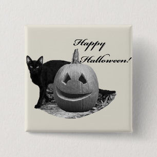 Chapa Cuadrada Gato y calabaza feliz Halloween