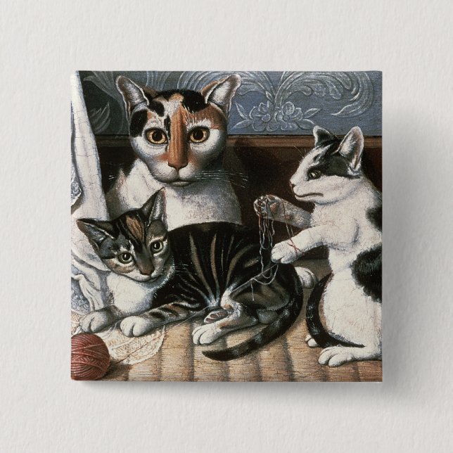 Chapa Cuadrada Gato y gatitos, c.1872-1883 (Anverso)