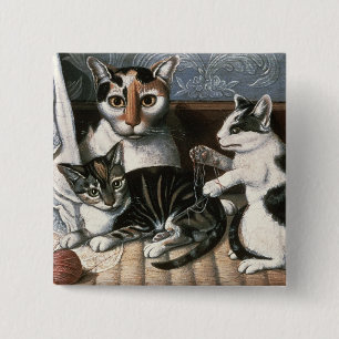 Chapa Cuadrada Gato y gatitos, c.1872-1883