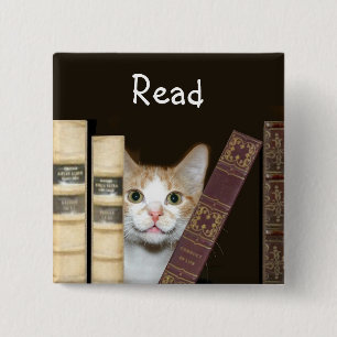 Chapa Cuadrada Gato y libros