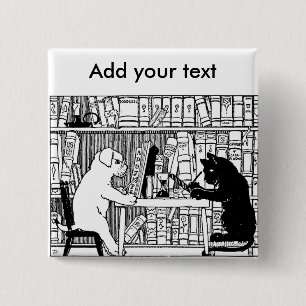 Chapa Cuadrada Gato y perro vintage Biblioteca libresca Literario