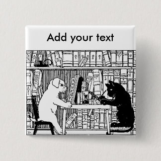 Chapa Cuadrada Gato y perro vintage Biblioteca libresca Literario