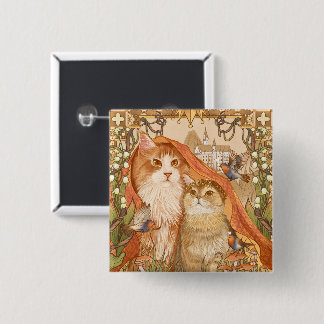 Chapa Cuadrada Gatos de hadas medievales con aves y flores Il