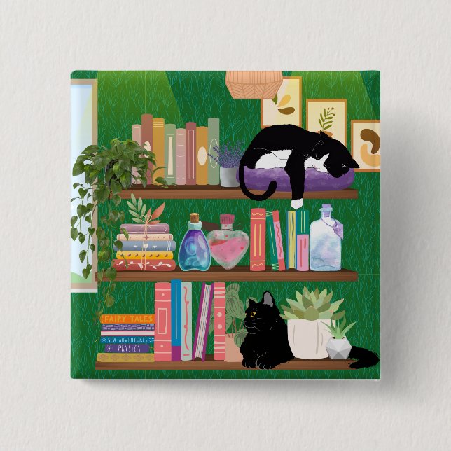 Chapa Cuadrada Gatos de librería (Anverso)