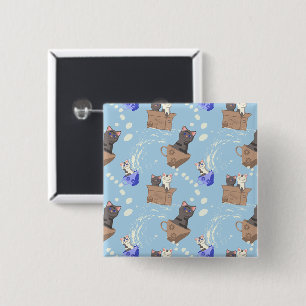 Chapa Cuadrada Gatos en caja y gotas de leche en azul