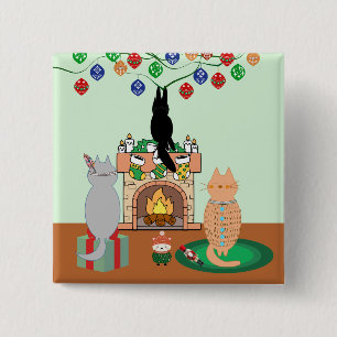 Chapa Cuadrada Gatos y Navidades - Un Ilustracion de invierno