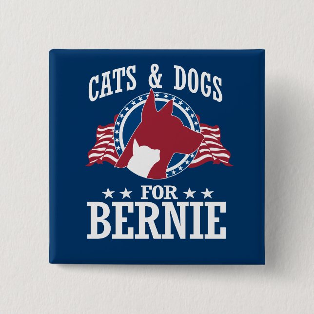 CHAPA CUADRADA GATOS Y PERROS DE BERNIE SANDERS (Anverso)