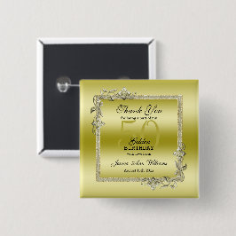 Chapa Cuadrada Gema de oro y Purpurina 50.ª fiesta de cumpleaños 