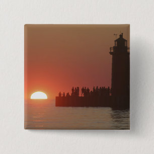 Chapa Cuadrada Gente faro puesta de sol silueta en el sur