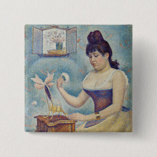 Chapa Cuadrada Georges Seurat - Joven mujer empolvándose
