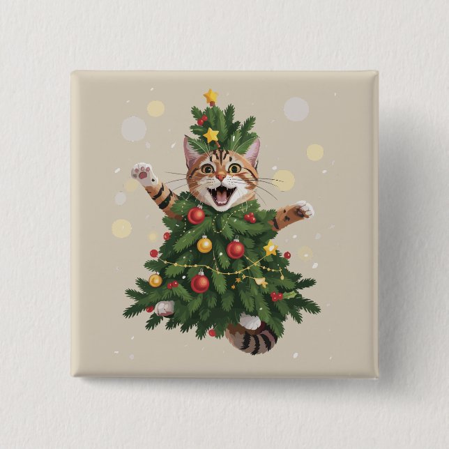 Chapa Cuadrada Ginger Naranja Cat Árbol navideño lindo navidad na (Anverso)