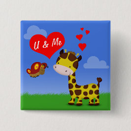 Chapa Cuadrada Giraffe and Butterfly in Love