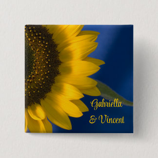 Chapa Cuadrada Girasol amarillo en Boda azul