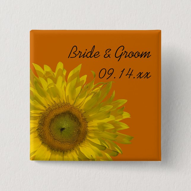 Chapa Cuadrada Girasol amarillo en Boda Naranja (Anverso)