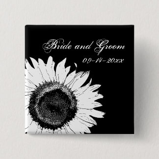 Chapa Cuadrada Girasol blanco sobre Boda negro