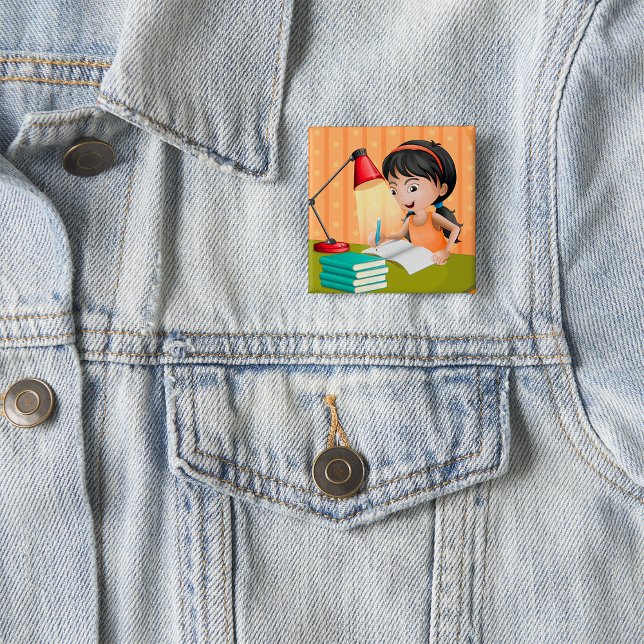 Chapa Cuadrada Girl Studying at Desk Doing Homework (Subido por el creador)