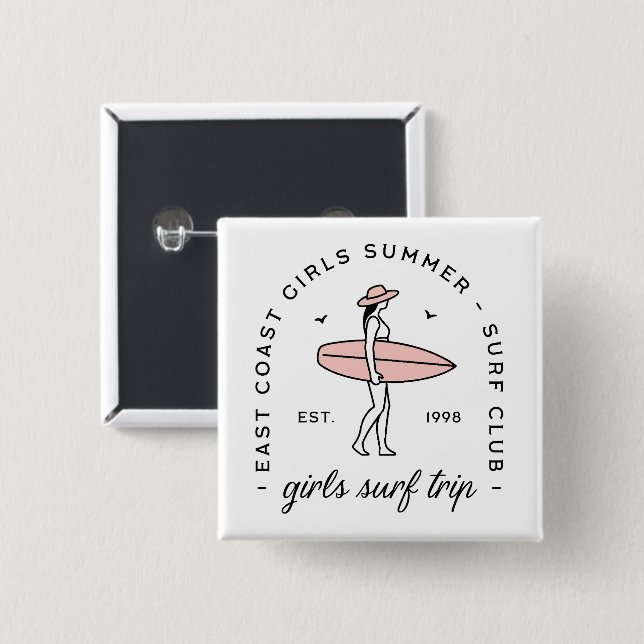 Chapa Cuadrada Girls trip surf club surfing besties summer surfer (Anverso y reverso)