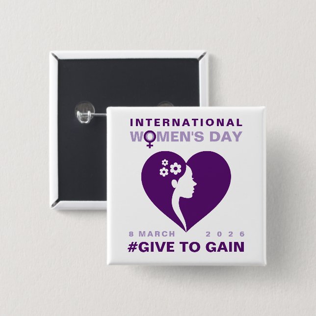 Chapa Cuadrada Give To Gain International Women's Day 2026 (Anverso y reverso)