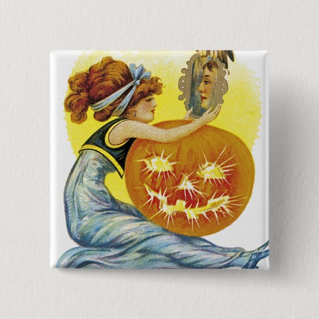 Chapa Cuadrada Glamour de Halloween vintage (Anverso)