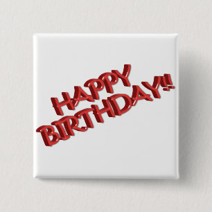 Chapa Cuadrada Glassy Red Happy Birday Text Image