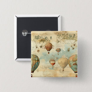 Chapa Cuadrada Globo de aire caliente de época en un paisaje sere