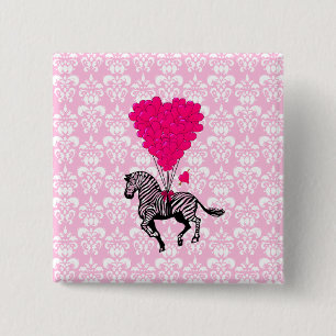 Chapa Cuadrada Globos con forma de cebra vintage y corazones rosa