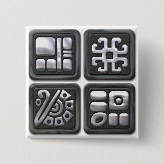 Chapa Cuadrada Glyphs-negro y de plata mayas