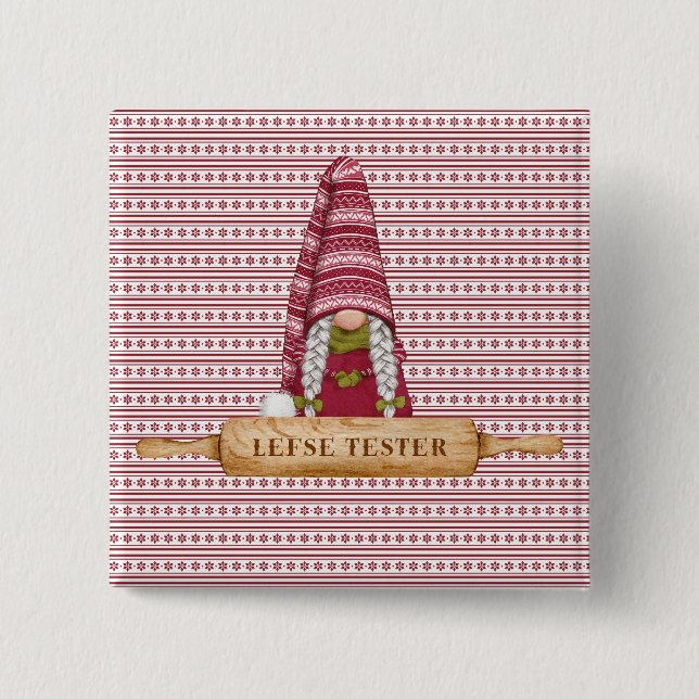 Chapa Cuadrada Gnome nórdico | Lefse Tester (Anverso)