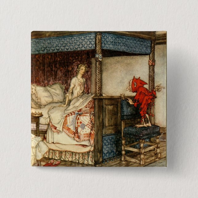 Chapa Cuadrada Gnome Surprise por Arthur Rackham (Anverso)