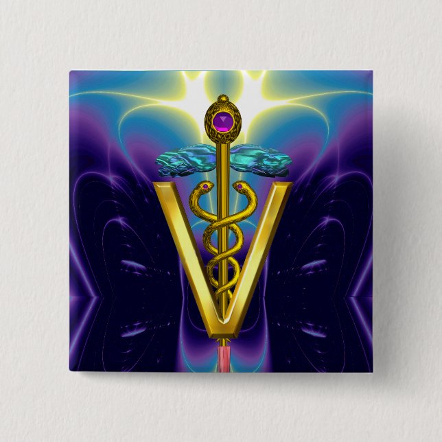 Chapa Cuadrada GOLDEN CADUCEUS VETERINARY SYMBOL / Purple Blue (Anverso)