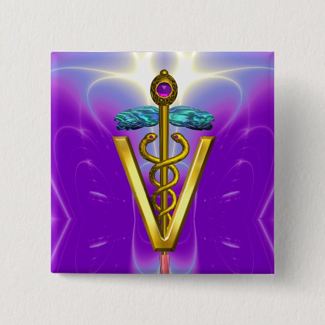 Chapa Cuadrada GOLDEN CADUCEUS VETERINARY SYMBOL / Purple Fuchsia (Anverso)