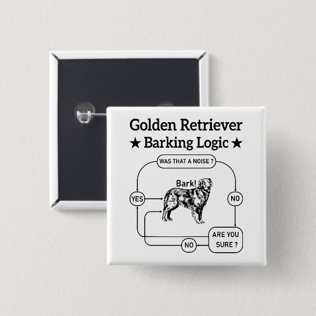 Chapa Cuadrada Golden Retriever Barking Logic Funny Dog Sarcastic (Anverso y reverso)