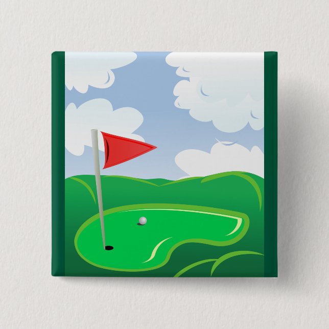 Chapa Cuadrada Golf Green with Red Flag and Ball (Anverso)