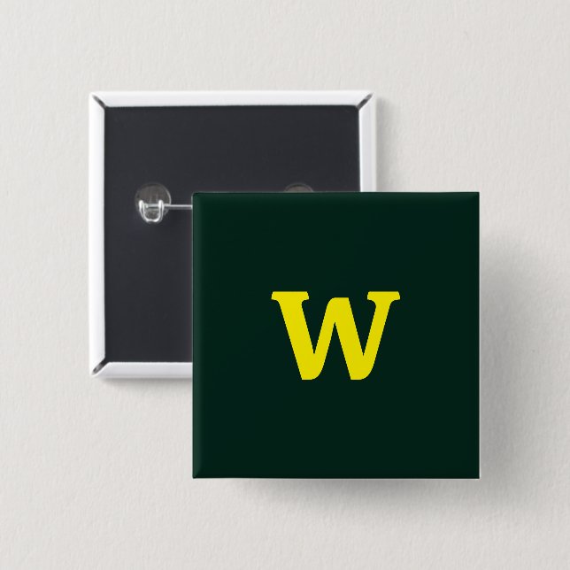 Chapa Cuadrada Grabado inicial amarillo brillante moderno (Anverso y reverso)