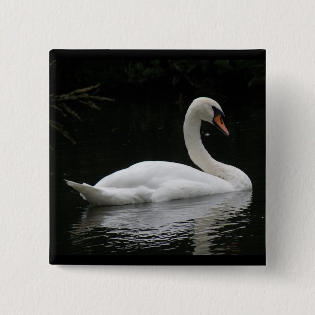 Chapa Cuadrada Graceful White Swan Button (Anverso)